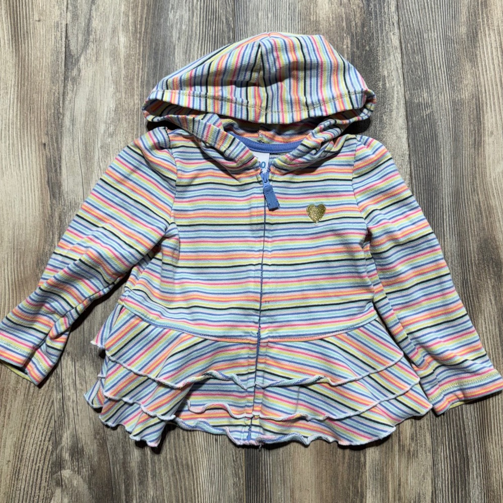 Circo Girls 2T Striped Ruffle Peplum Zip Up Hoodie Multi Color Gold Heart